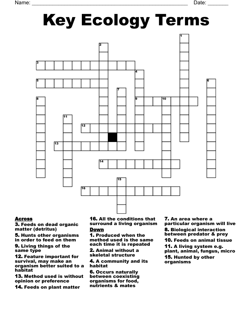 Key Ecology Terms Crossword