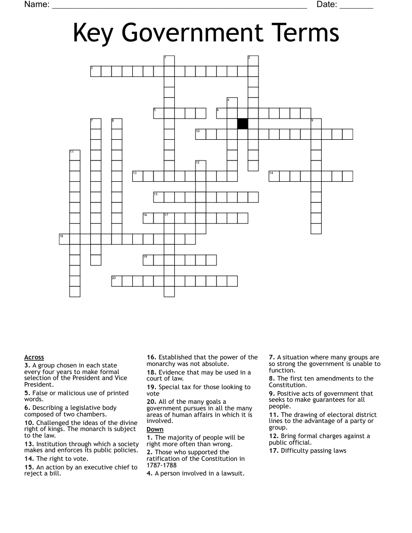 Key Government Terms Crossword