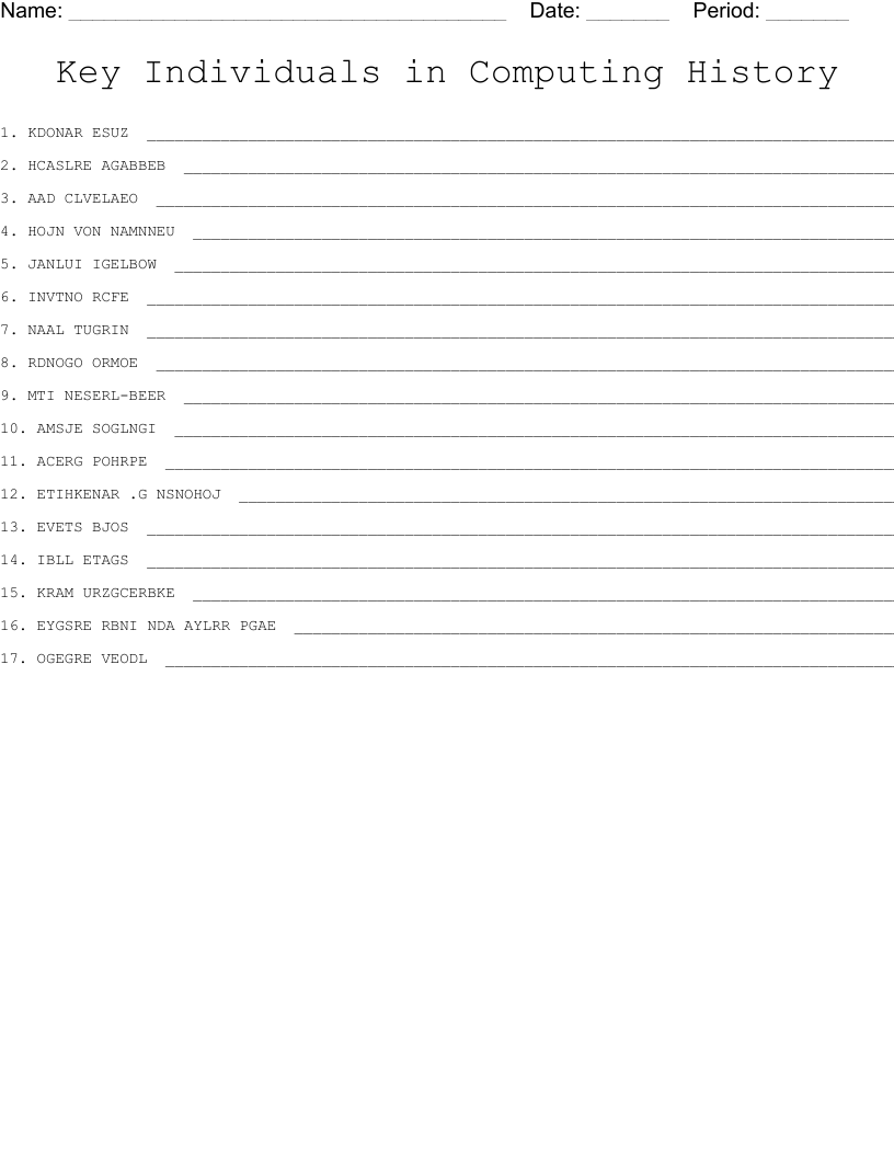 Key Individuals in Computing History  Word Scramble