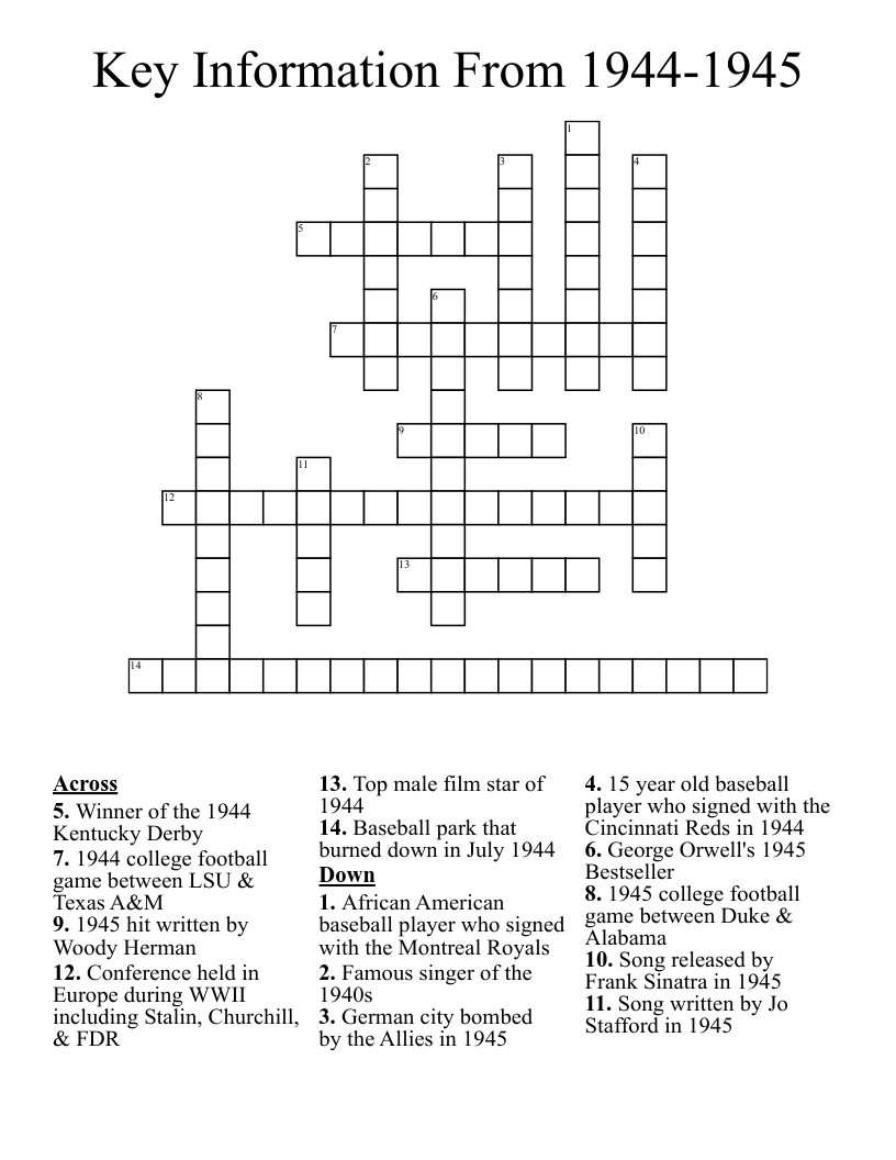Key Information From 1944-1945 Crossword