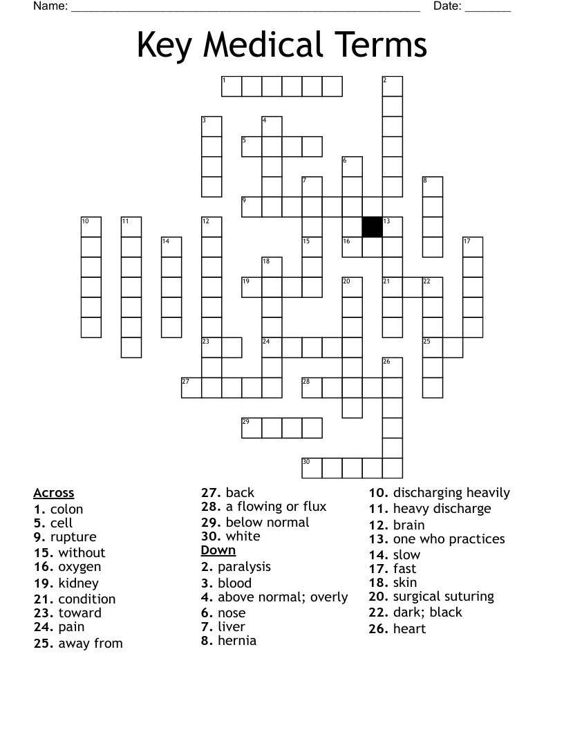 Key Medical Terms Crossword