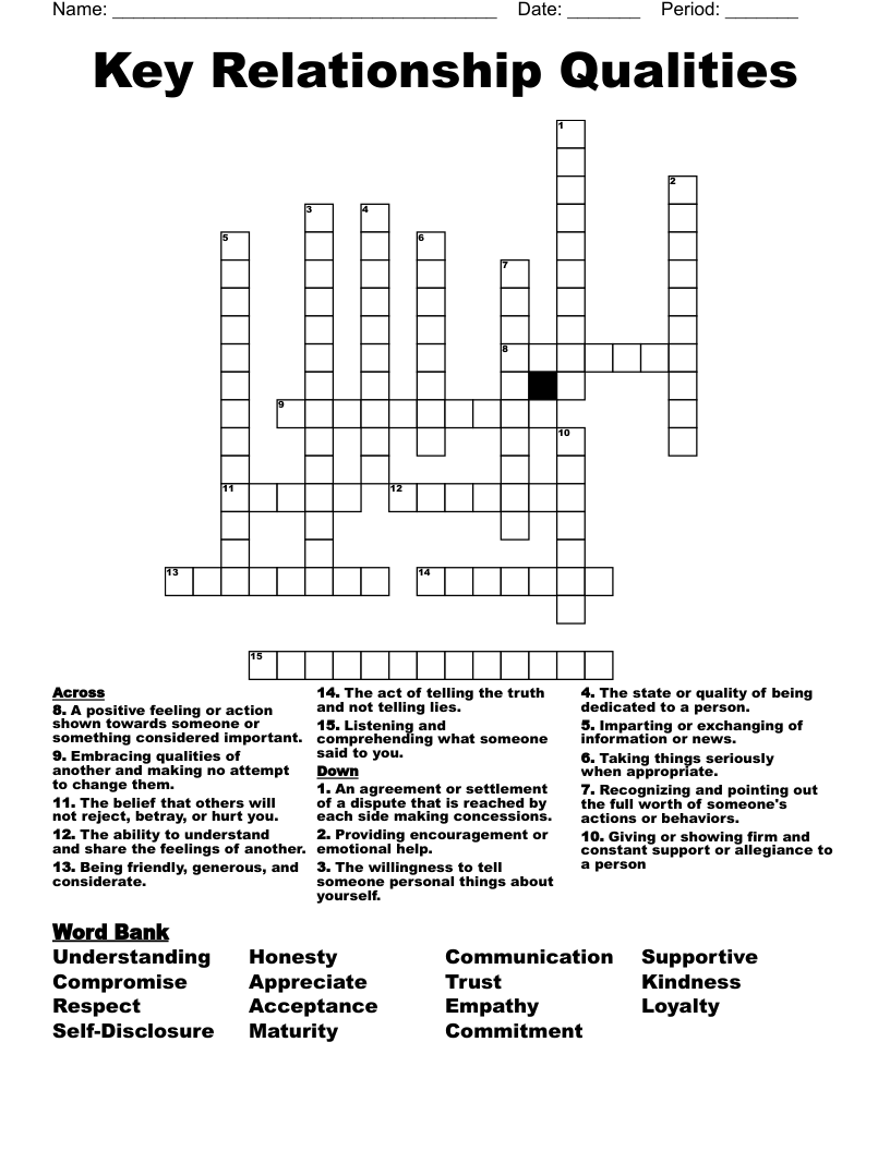 Key Relationship Qualities Crossword