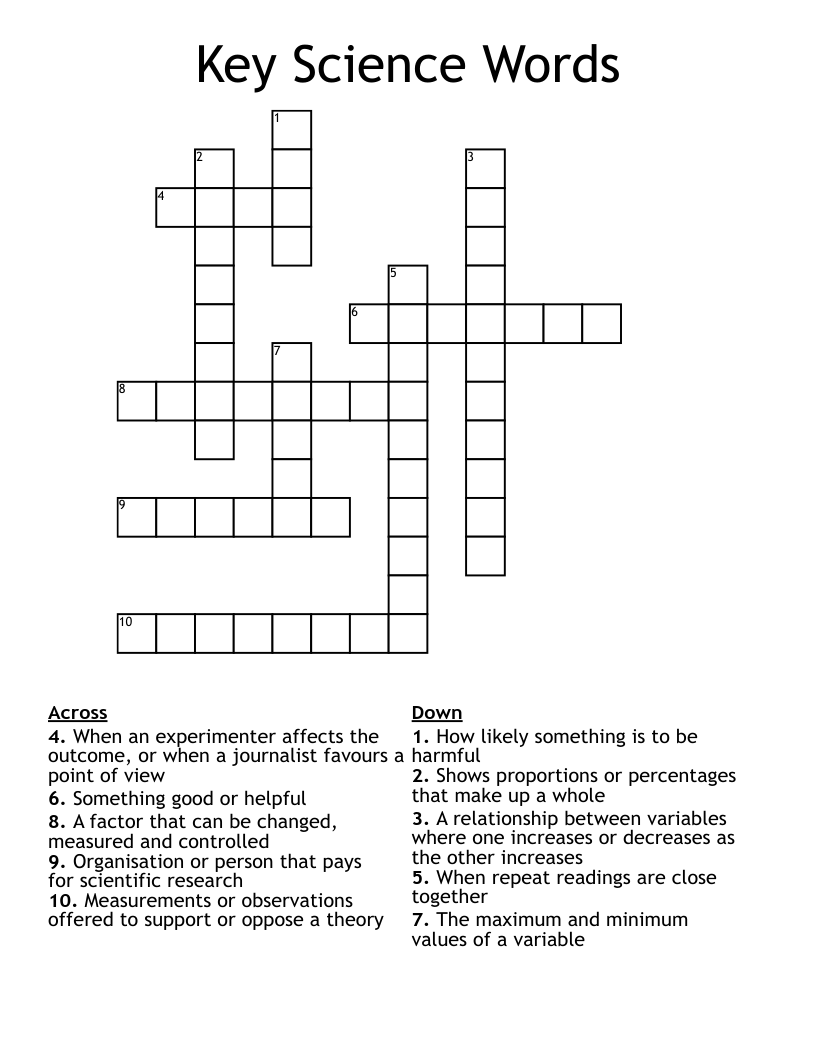 Key Science Words Crossword