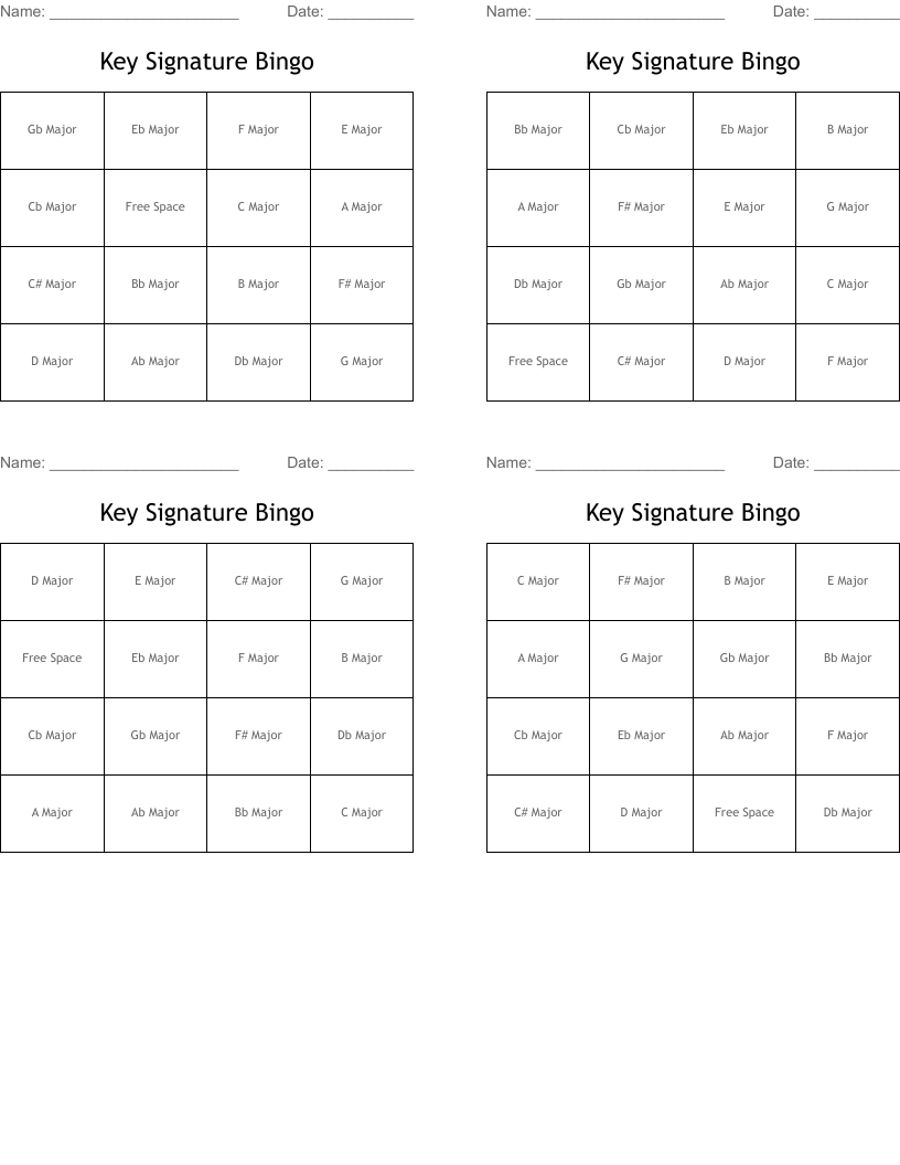 Key Signature Bingo