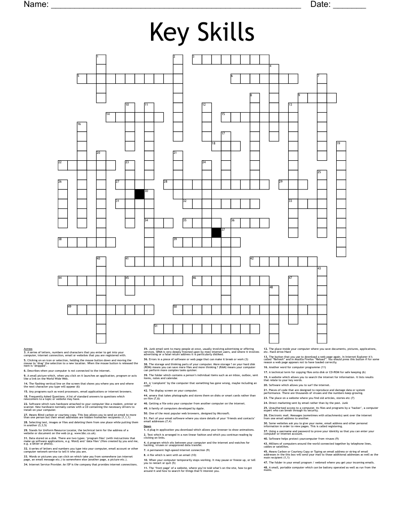 Key Skills Crossword