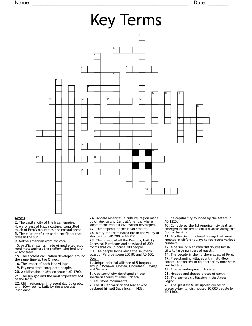 Key Terms Crossword