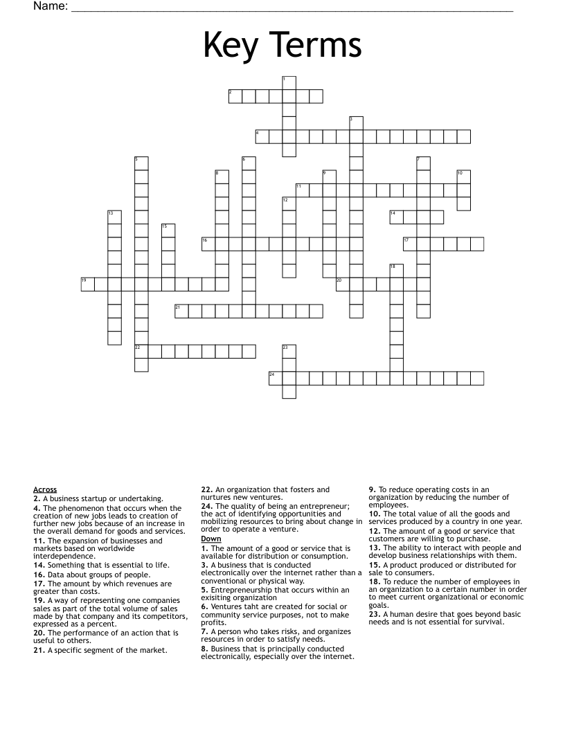 Key Terms Crossword