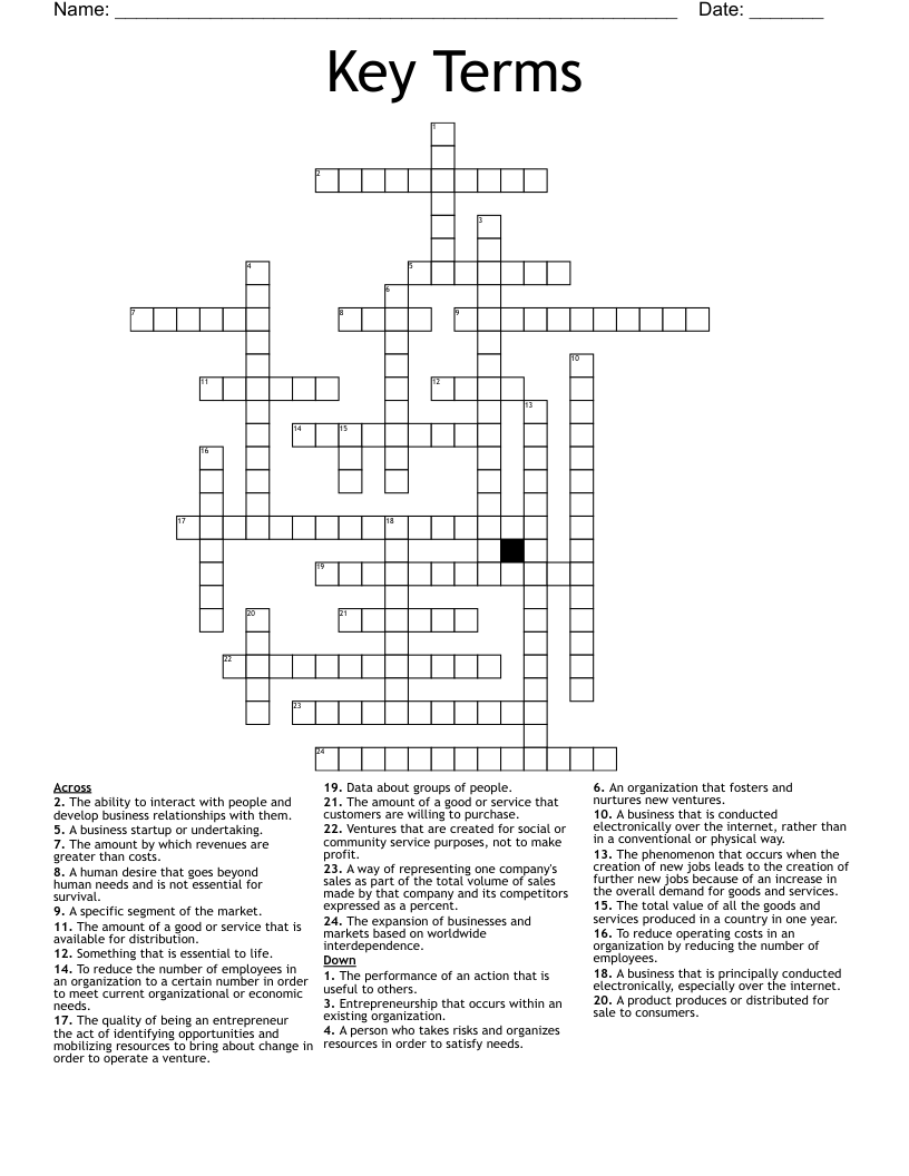 Key Terms Crossword