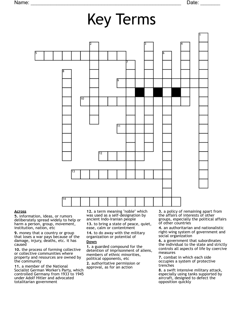 Key Terms Crossword