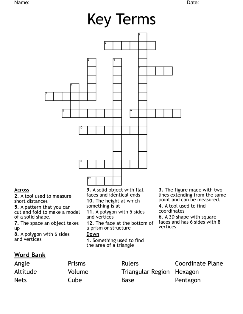 Key Terms Crossword