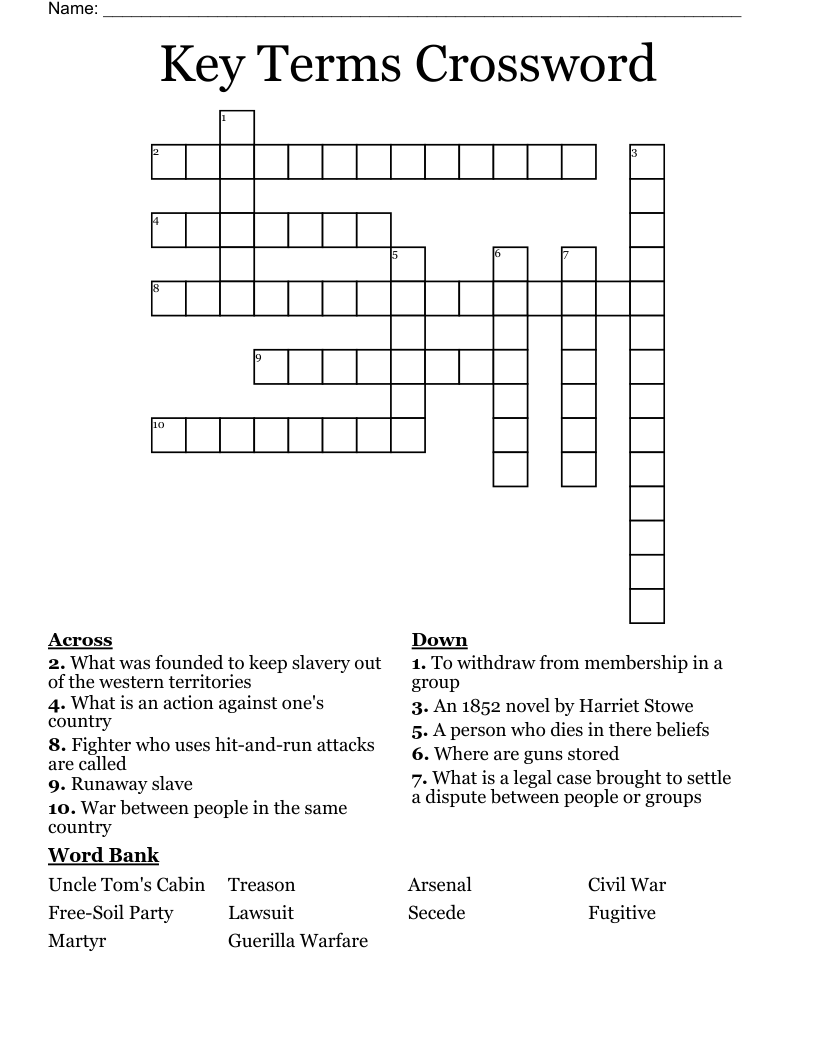 Key Terms Crossword