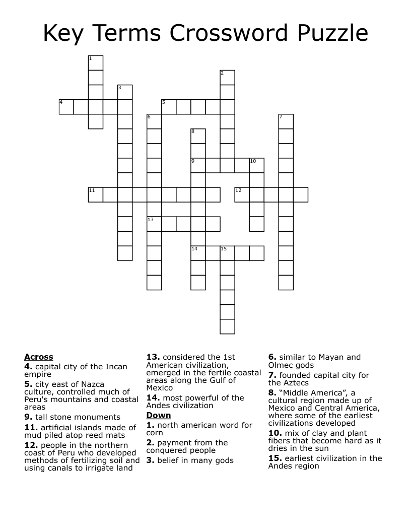 Key Terms Crossword Puzzle
