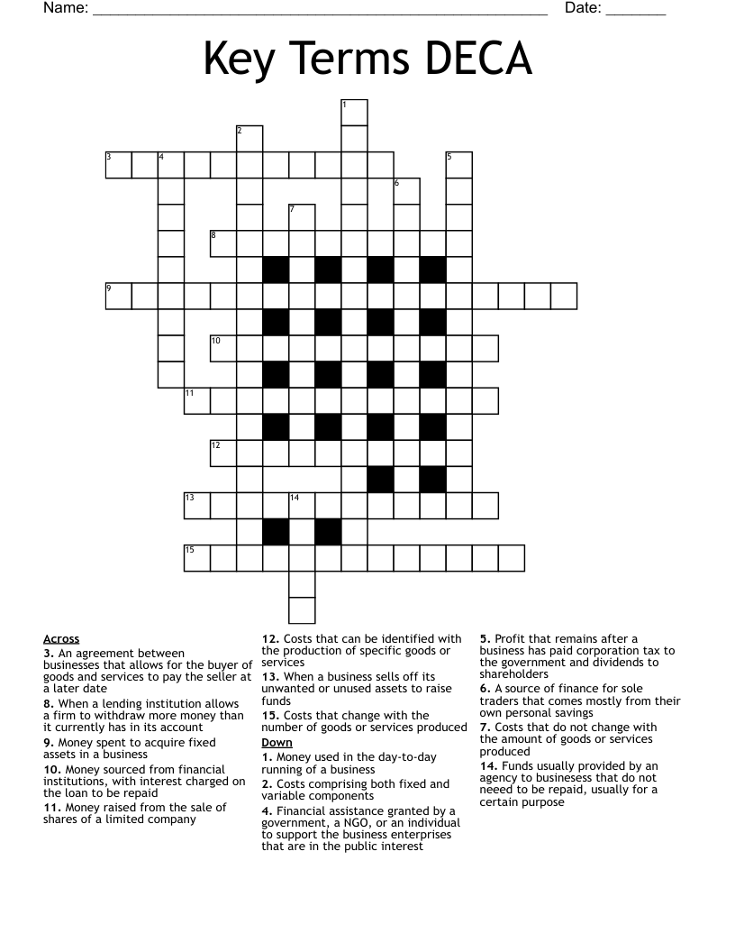 Key Terms DECA Crossword