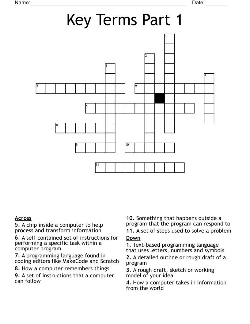 Key Terms Part 1 Crossword