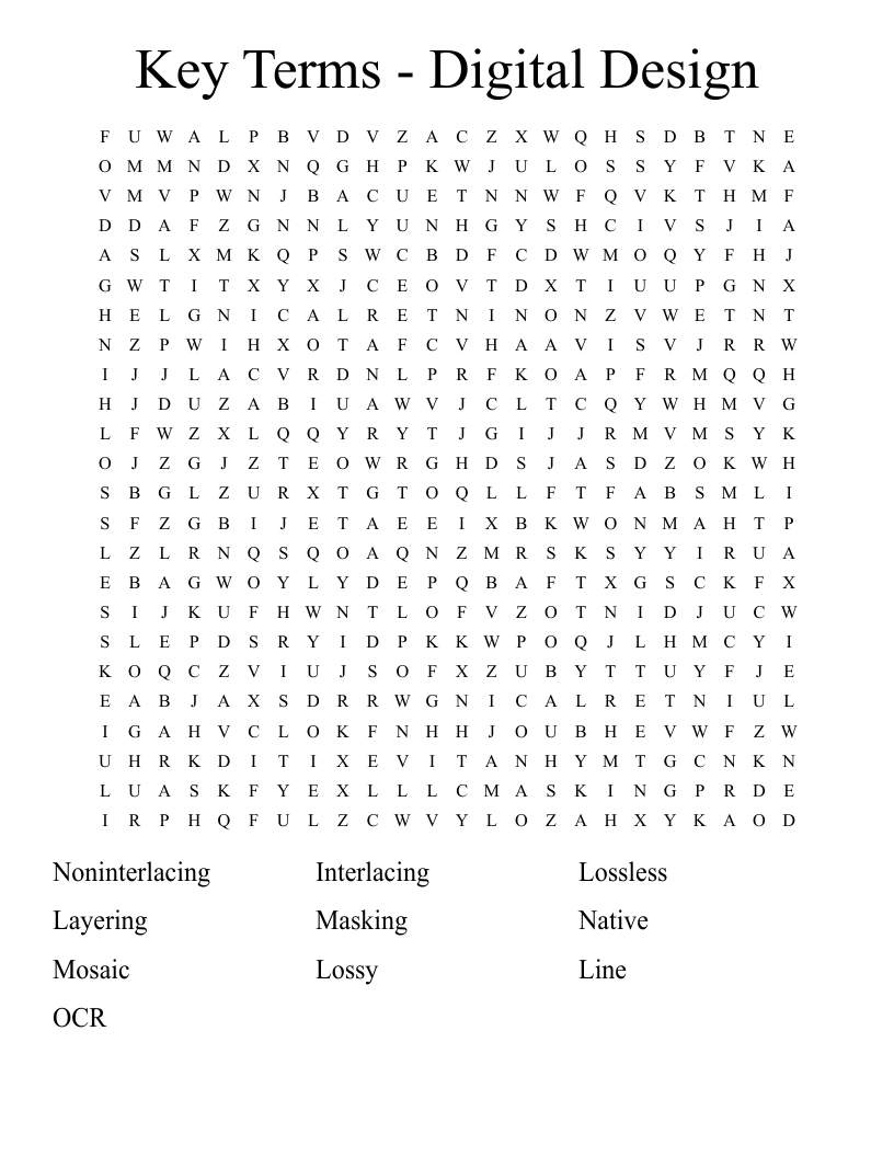 Key Terms - Digital Design Word Search