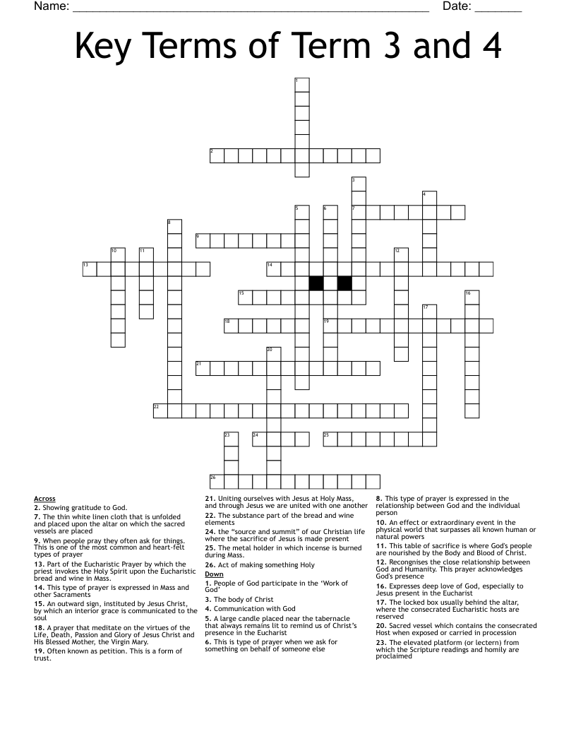 Key Terms of Term 3 and 4 Crossword