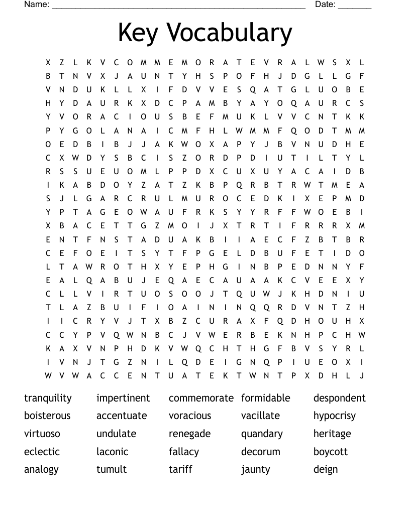 Key Vocabulary Word Search