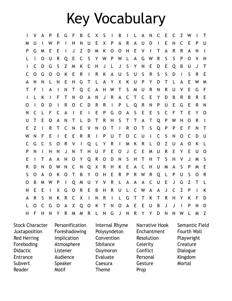 Key Vocabulary Word Search