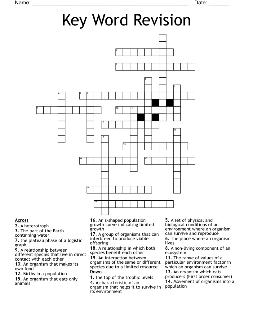 Key Word Revision Crossword