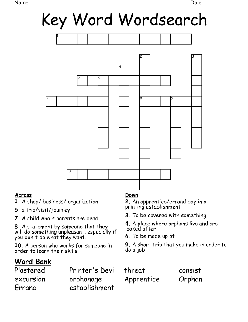 Key Word Wordsearch Crossword