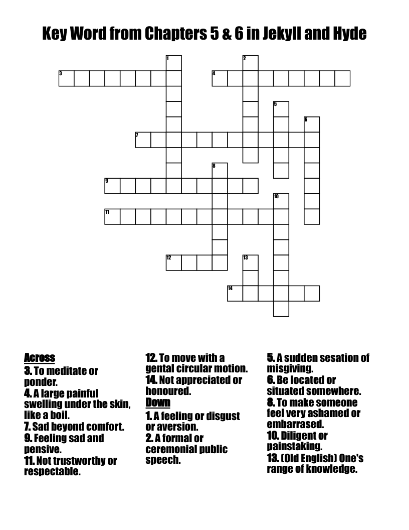 Key Word from Chapters 5 & 6 in Jekyll and Hyde Crossword