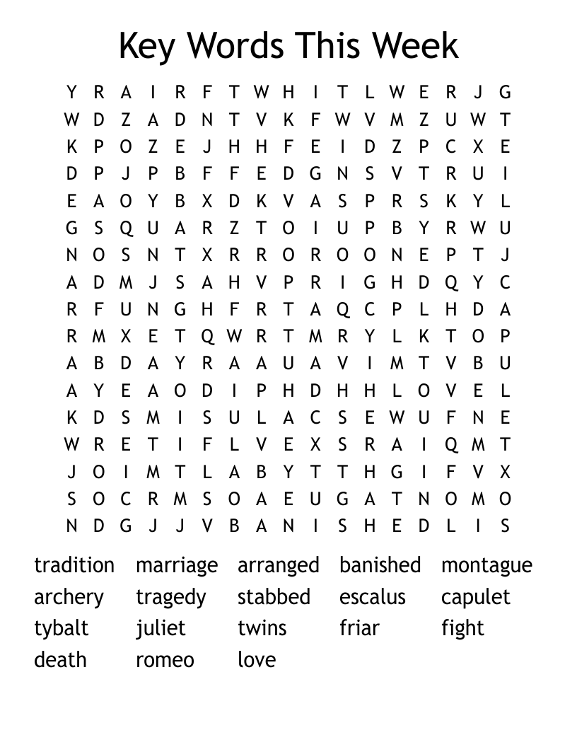 Key Words This Week Word Search