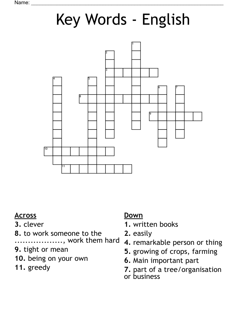 Key Words - English Crossword