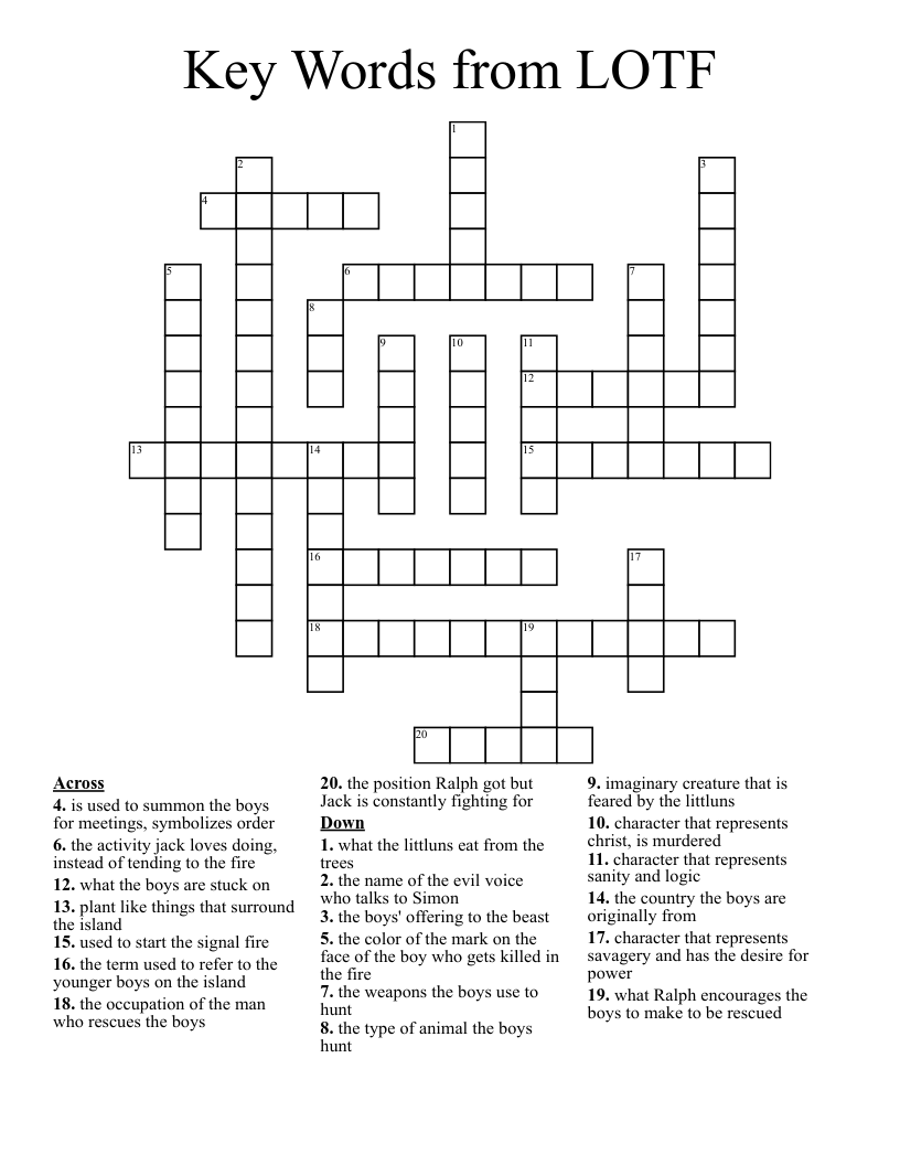 Key Words from LOTF Crossword