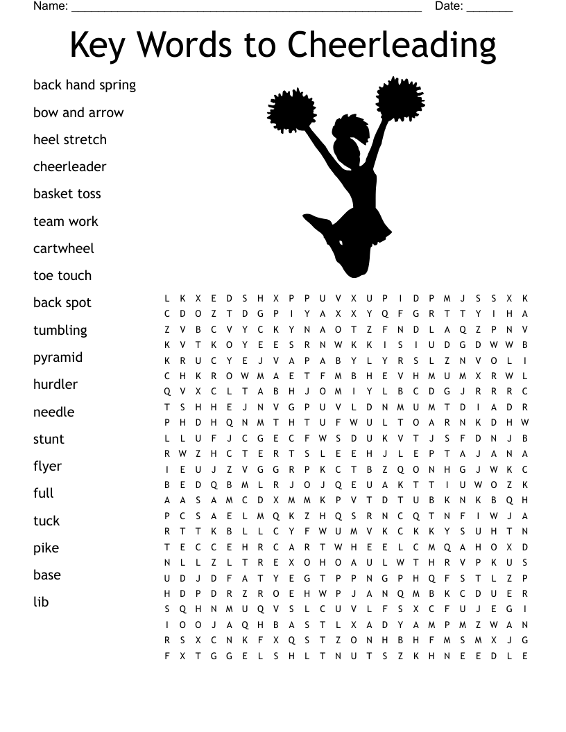 Key Words to Cheerleading Word Search