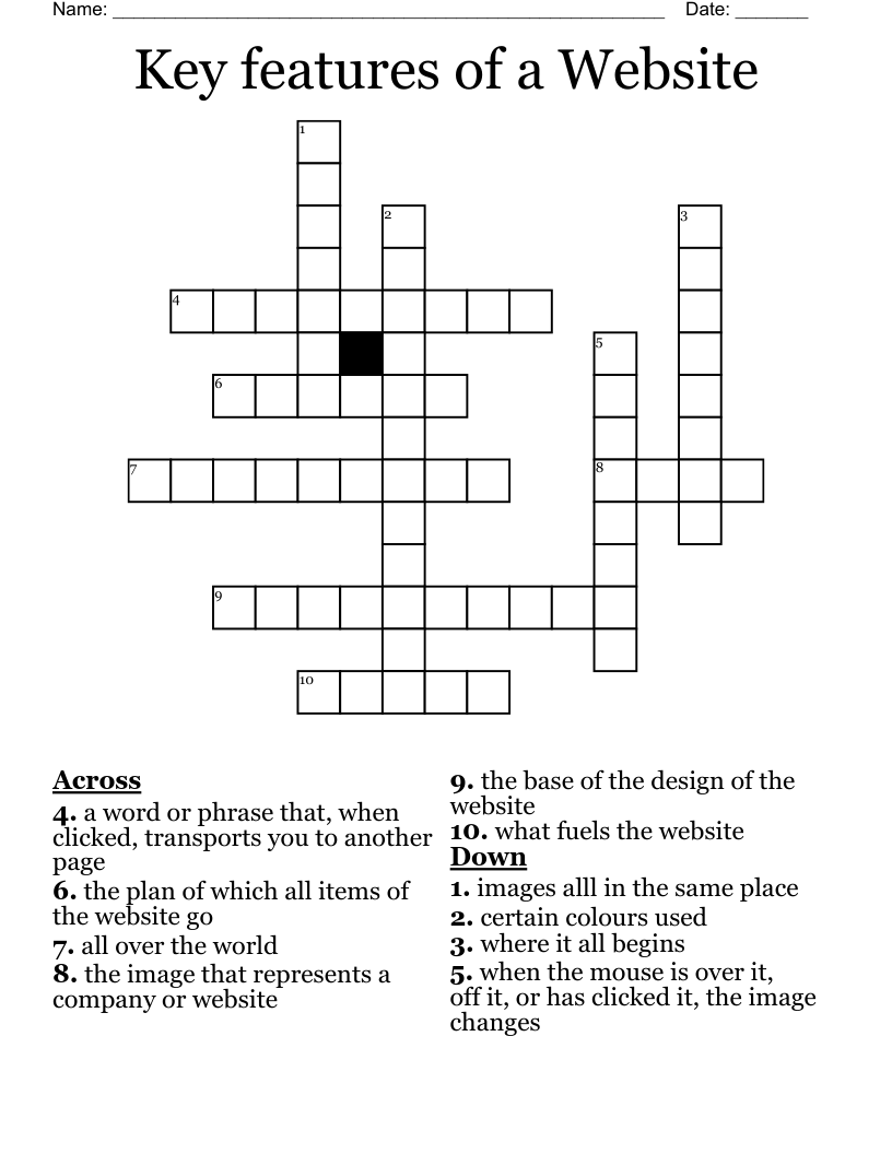 Key features of a Website Crossword