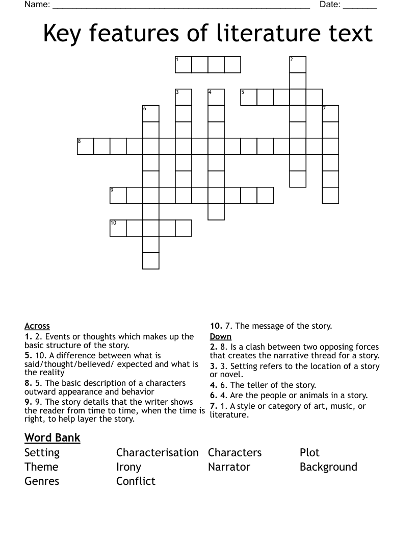 Key features of literature text Crossword