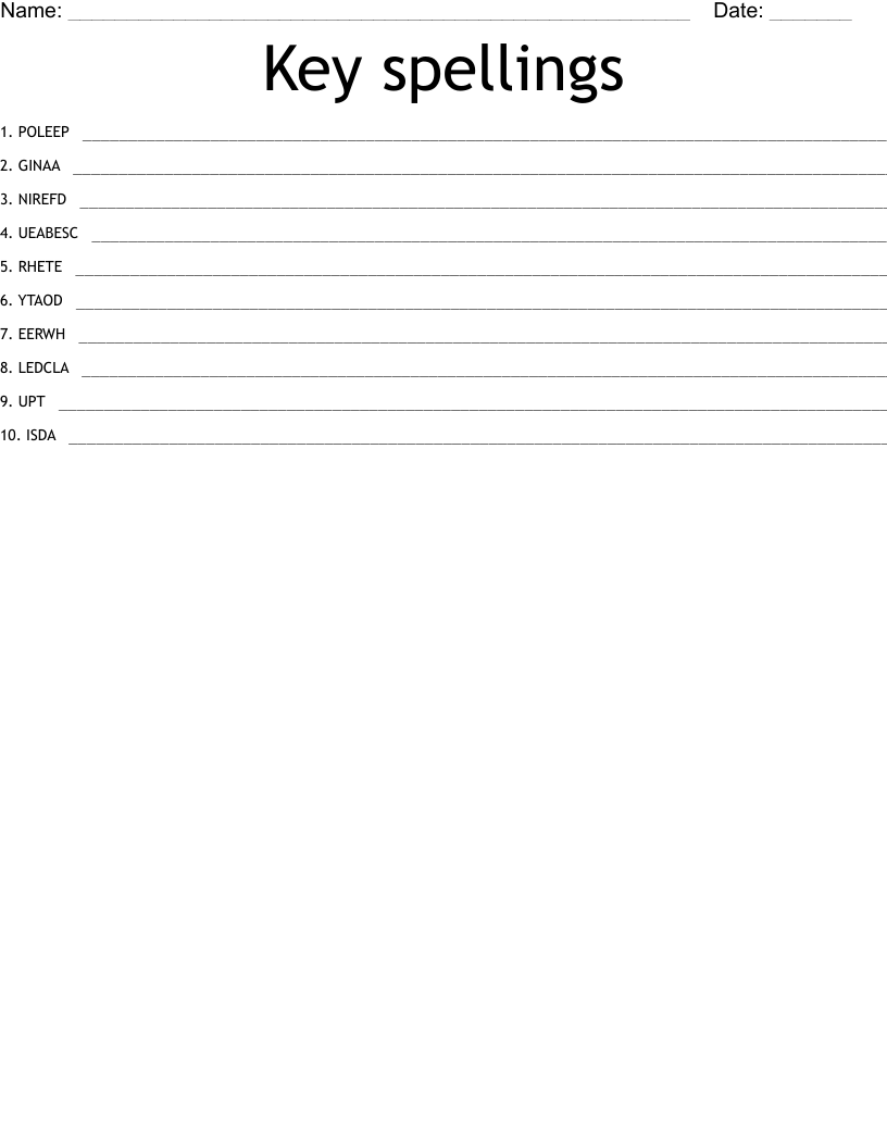 Key spellings Word Scramble