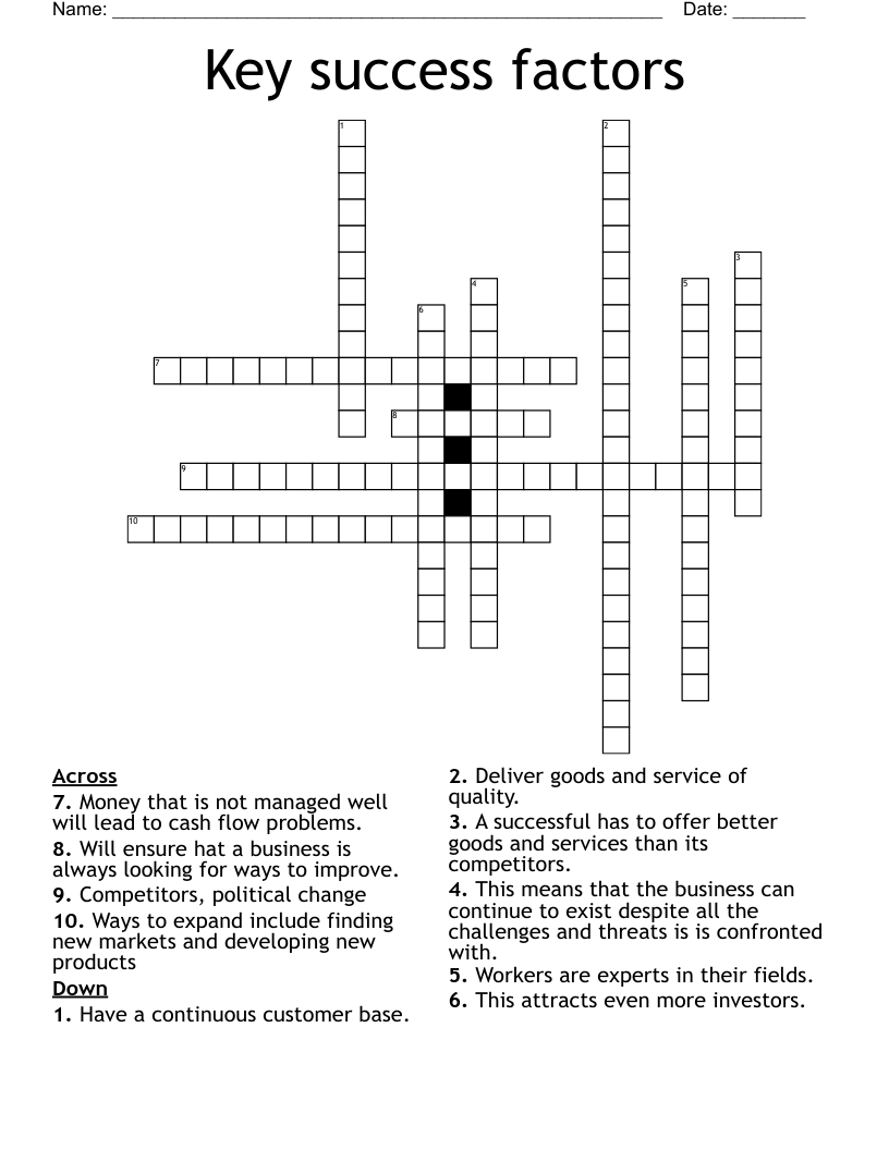 Key success factors Crossword
