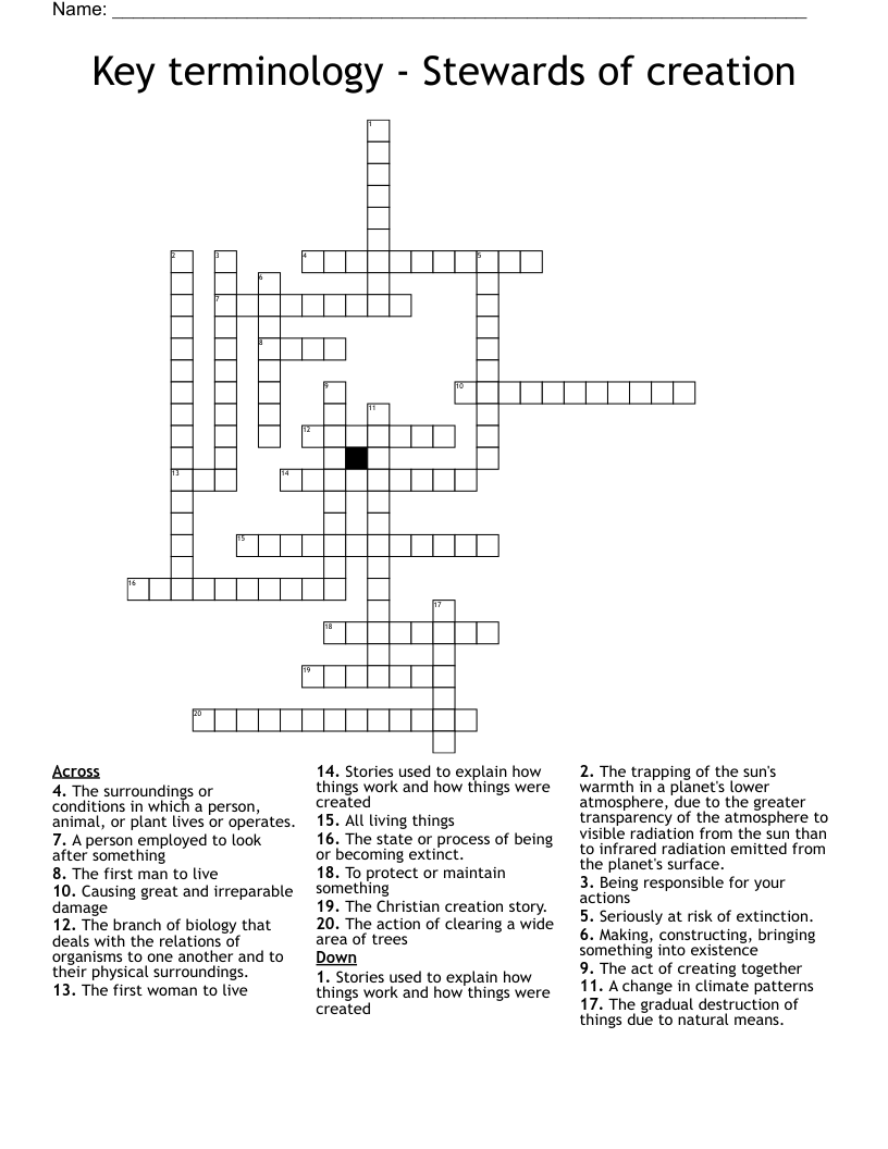 Key terminology - Stewards of creation Crossword