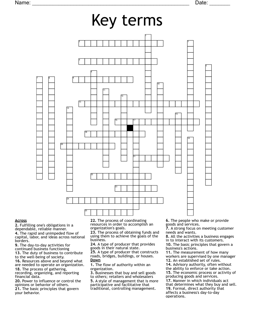 Key terms Crossword