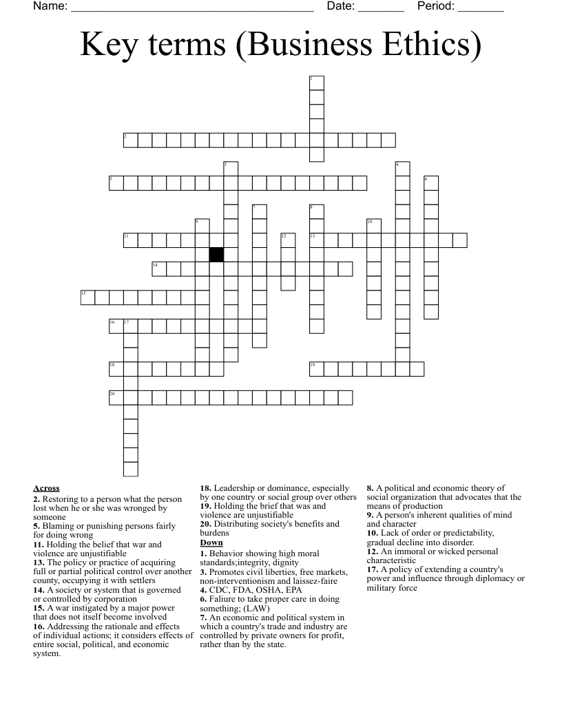 Key terms (Business Ethics) Crossword