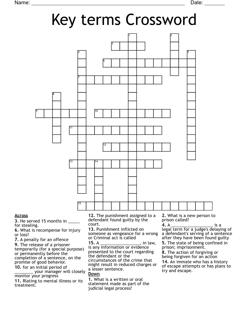 Key terms Crossword