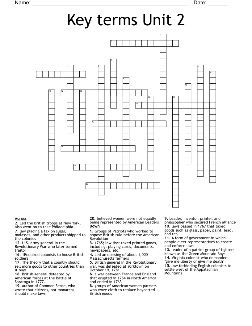 Key terms Unit 2 Crossword