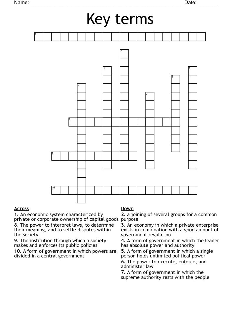 Key terms  Crossword