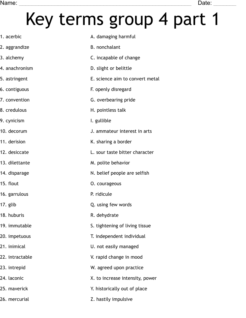 Key terms group 4 part 1 Worksheet