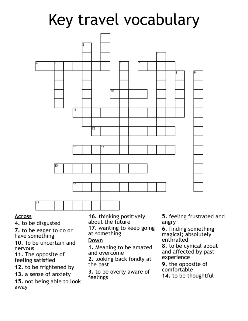 Key travel vocabulary Crossword