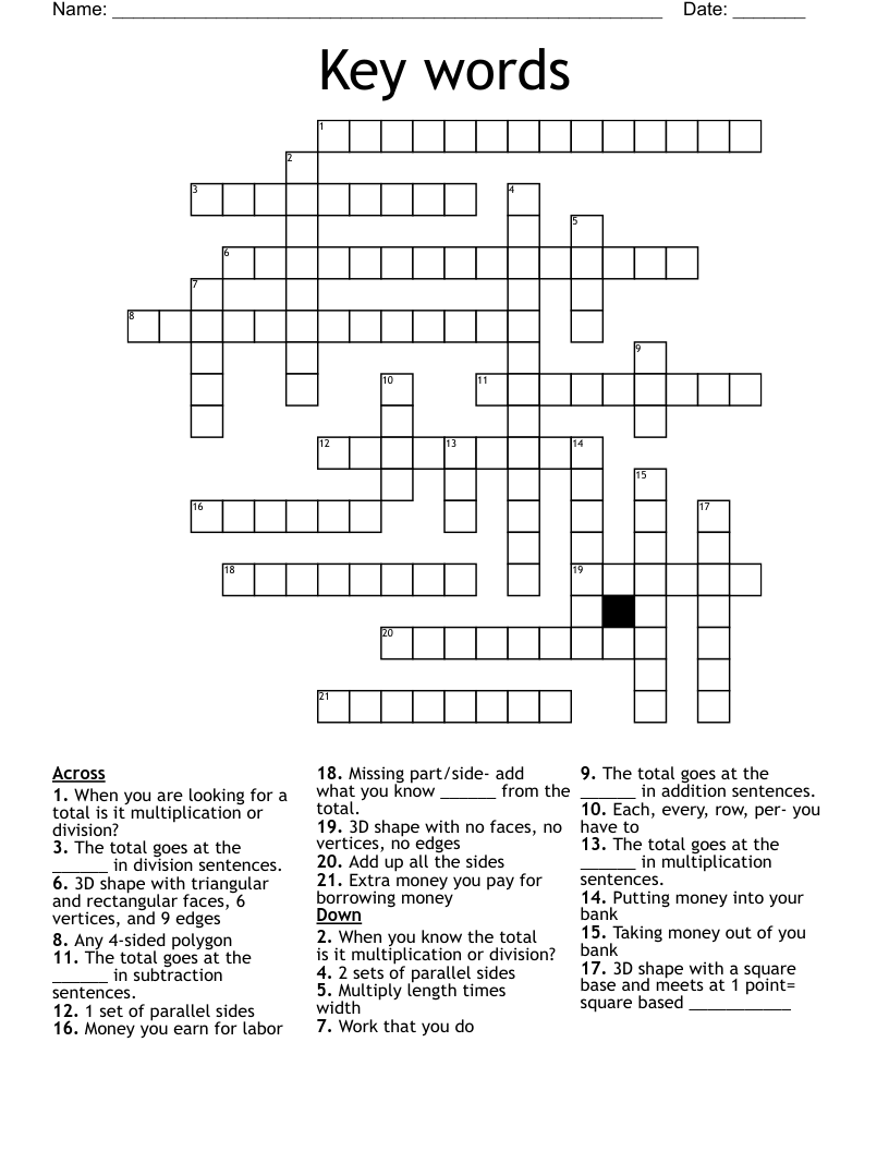 Key words Crossword