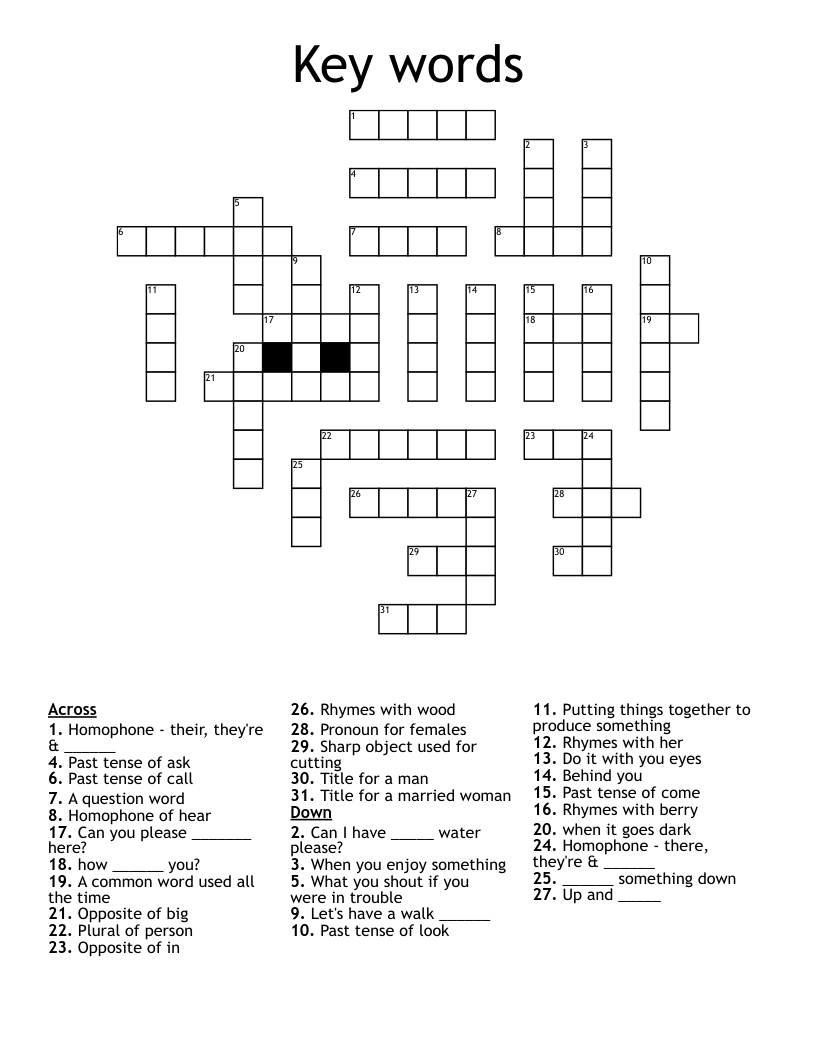 Key words Crossword