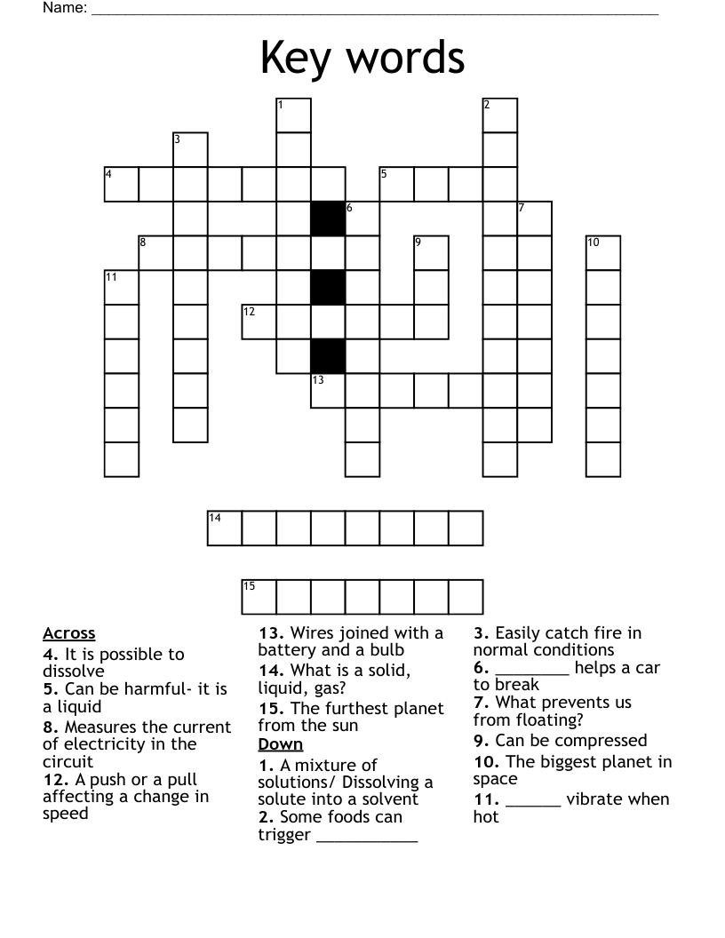 Key words Crossword