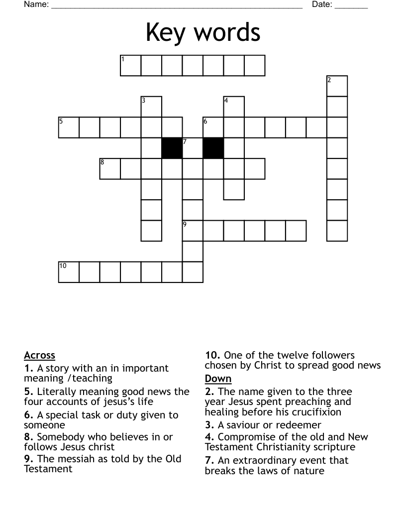 Key words Crossword