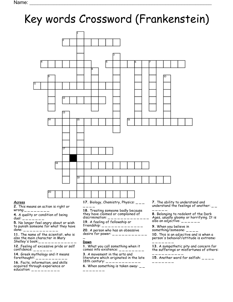 Key words Crossword (Frankenstein)