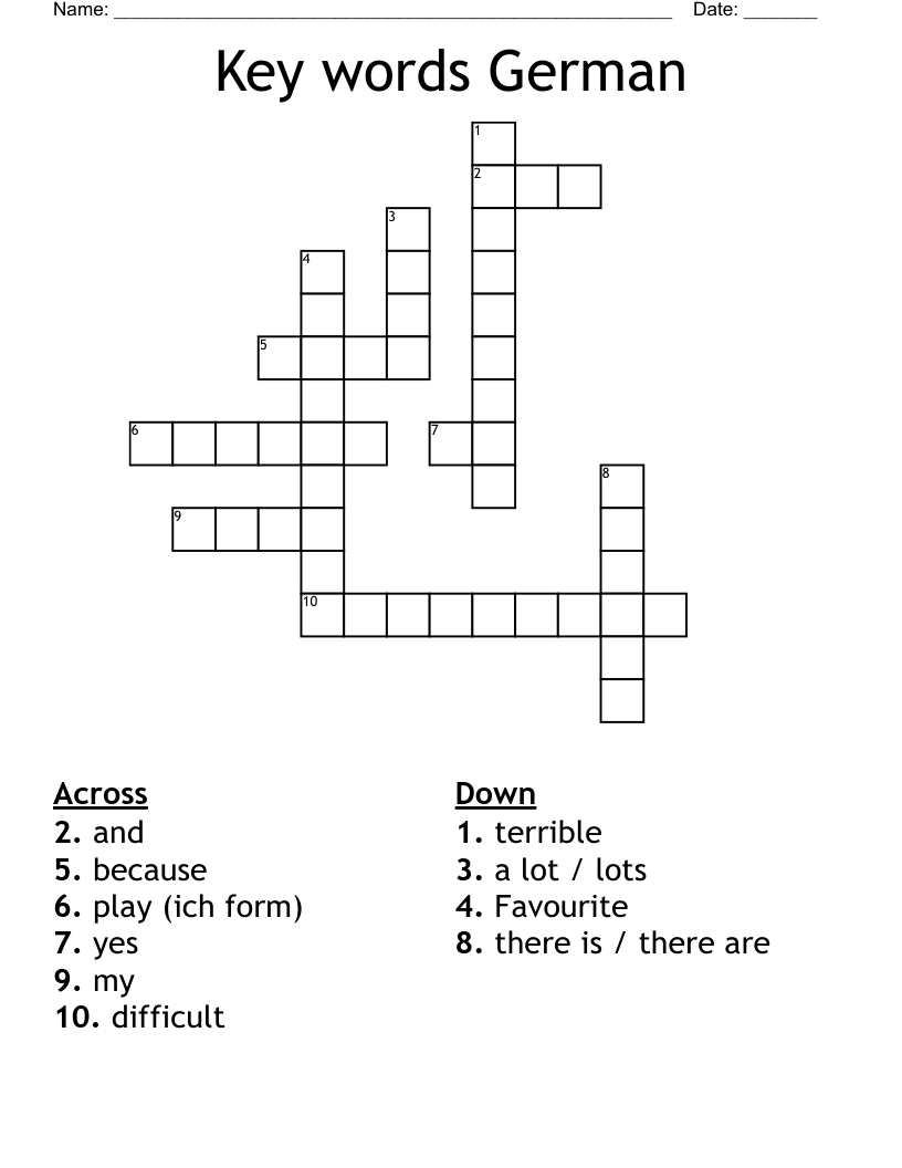 Key words German Crossword