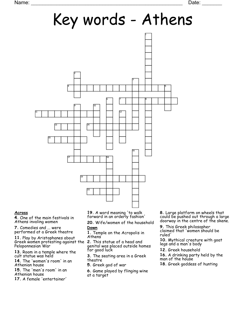 Key words - Athens Crossword