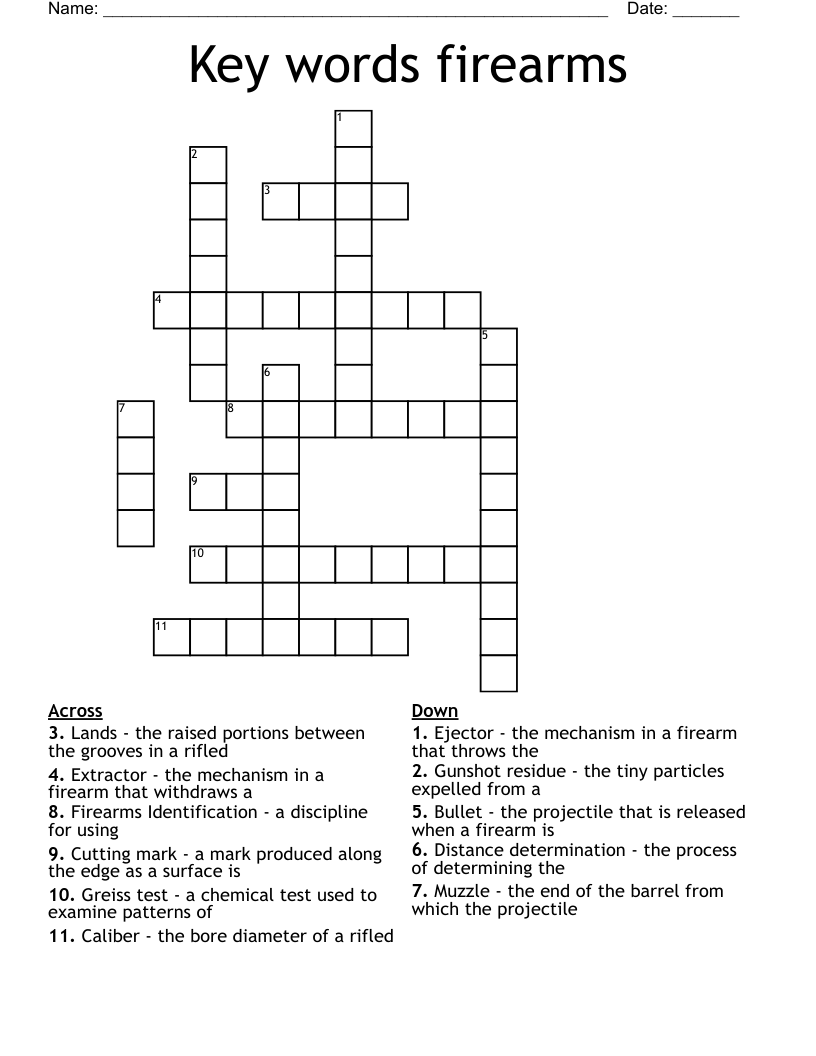 Key words firearms Crossword