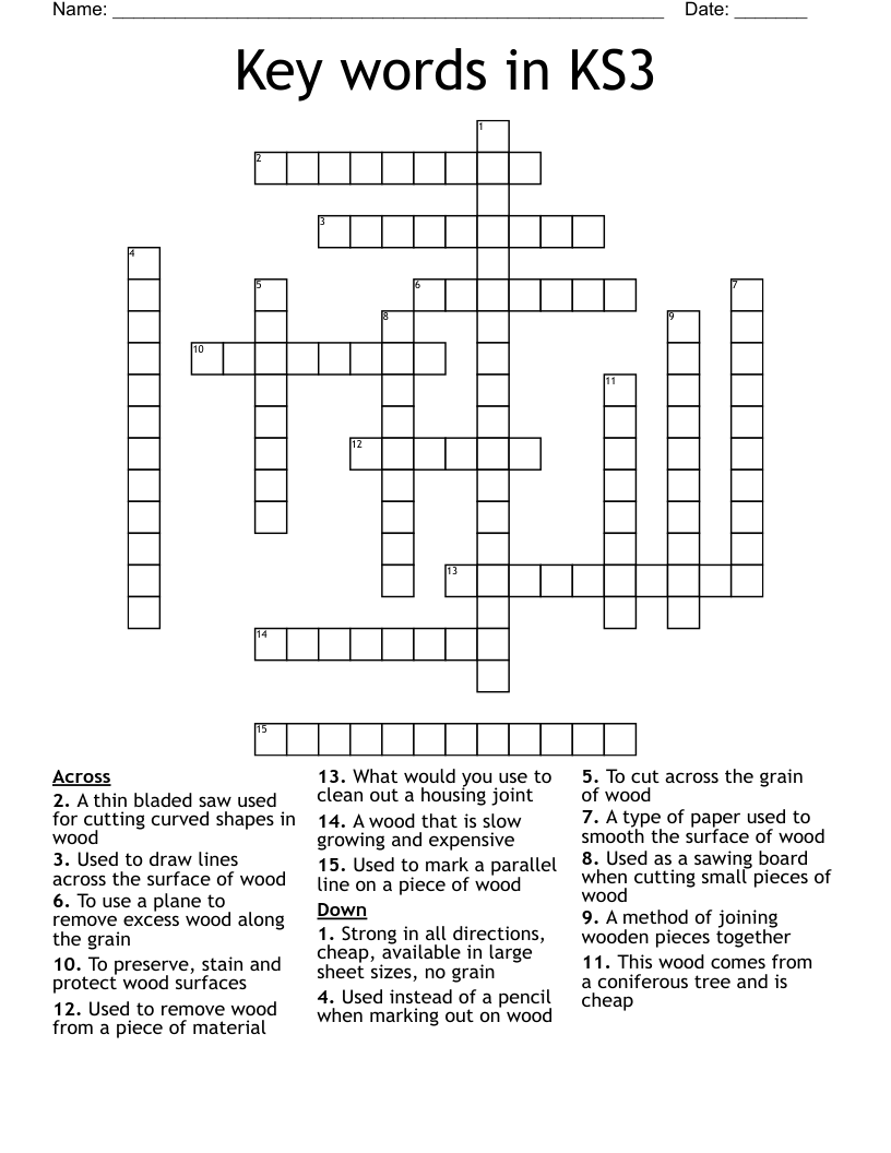 Key words in KS3 Crossword